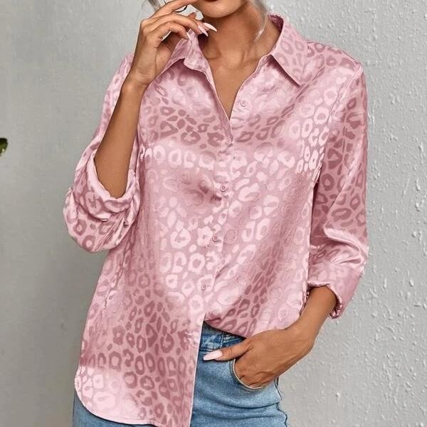 KOKO#เสื้อเชิ้ตผู้หญิง ผ้าซาติน หลากสี พิมพ์ลายเสือดาว เสื้อคลุมกันแดดแขนยาวผ้าซาตินลายดอกไม้สามมิติ#99029 - รูปที่ 2