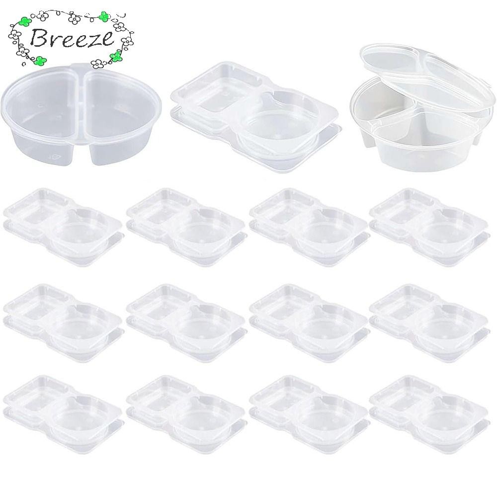 Breeze ภาชนะใส่เครื่องปรุงคู่ 15 ชิ้น, ภาชนะถ้วยซอสปิดผนึกและป้องกันการรั่วแบบใช้ซ้ําได้, ภาชนะใส่ขนม 2 ช่องพร้อมฝาปิดบานพับกล่องซอสแบบพกพา