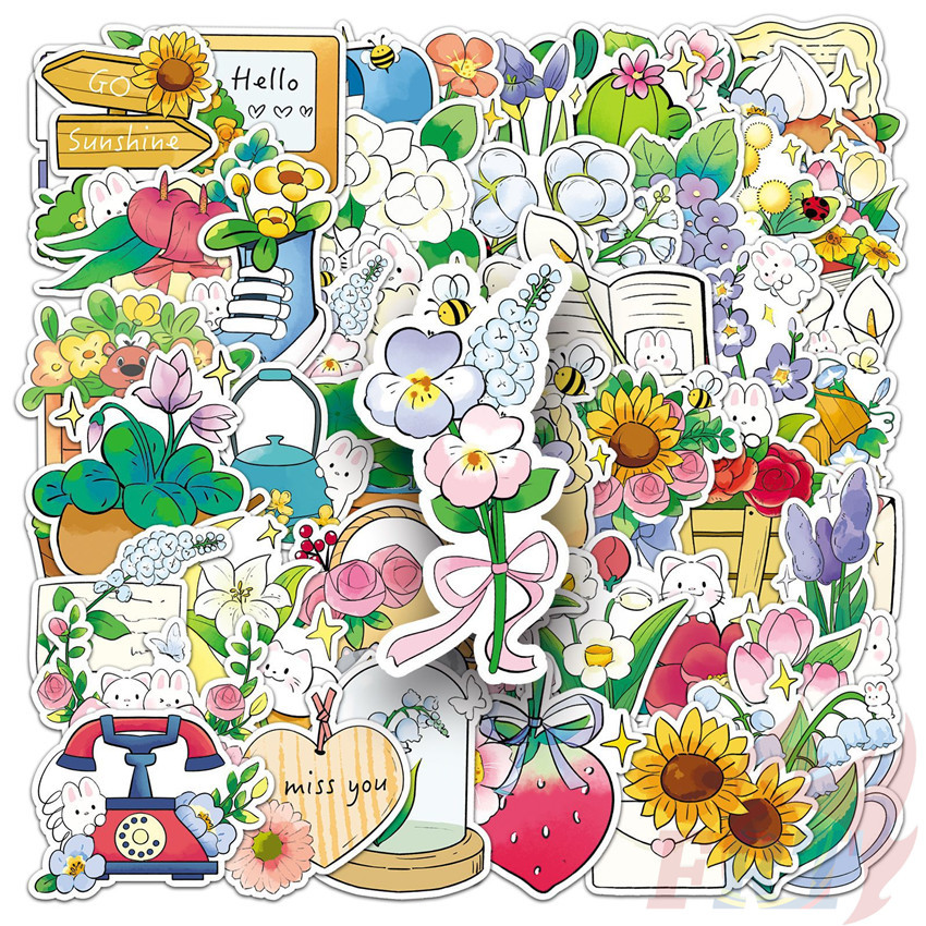 ❉ สติ๊กเกอร์ดอกไม้&ตัวอักษร ❉ 50 ชิ้น/เซ็ตแฟชั่น DIY สติ๊กเกอร์กันน้ํา Doodle สติ๊กเกอร์