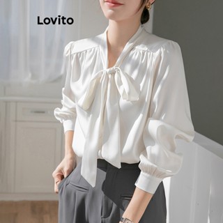 Lovito เสื้อเบลาส์ ประดับโบว์ด้านหน้า แบบเรียบ หรูหรา สําหรับผู้หญิง LNA21119 (สีขาว)