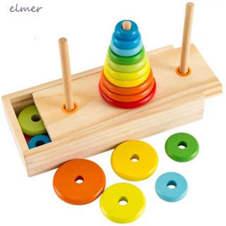 Elmer ของเล่นไม้ เกมหอคอย ซ้อนกัน สีรุ้ง น่ารัก เสริมพัฒนาการเด็ก ผู้ปกครอง