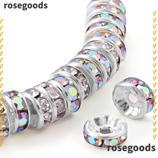 Rosegoods1 ลูกปัดคริสตัล พลอยเทียม AB ชุบเงิน 8 มม. สําหรับทําเครื่องประดับ สร้อยคอ DIY