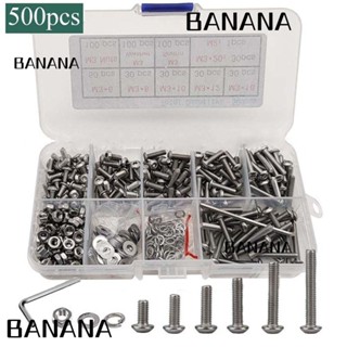 Banana1 สกรูเมตริก สเตนเลส 304 M3 6 ขนาด พร้อมประแจ 6 8 10 12 16 20 มม. 500 ชิ้น|สกรูแมนนวล DIY สําหรับทําโครงการ