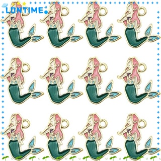 Lontime จี้การ์ตูนนางเงือก สีชมพู สีเขียว พร้อมแหวนรู สําหรับสร้อยคอ 30 ชิ้น