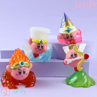 Lanfy โมเดลฟิกเกอร์ PVC รูปการ์ตูน Kirby สีชมพู ของเล่นสําหรับเด็ก ของขวัญวันเกิด 4 ชิ้น ต่อชุด