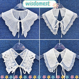 Wisdomest ปกเสื้อปลอม ถอดออกได้ ปักลายดอกไม้ ผ้าคลุมไหล่ กันแดด สําหรับผู้หญิง