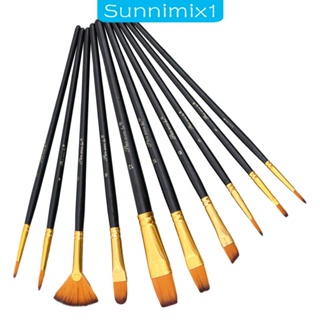 [Sunnimix1] ชุดแปรงทาสีอะคริลิค ด้ามจับไม้ สีน้ํา ไนล่อน 10 ชิ้น