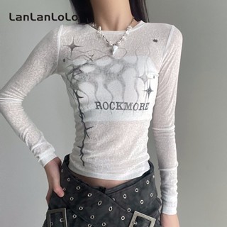 Lanlanlolo เสื้อลําลอง แขนยาว คอกลม ผ้าเชียร์ พิมพ์ลาย เข้ากับทุกการแต่งกาย แฟชั่นสําหรับสตรี 2023