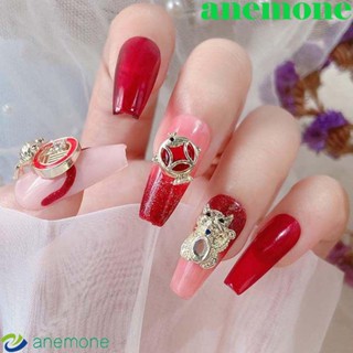 Anemone อุปกรณ์ตกแต่งเล็บ รูปปลาทอง ประดับเพทาย สีแดง สําหรับตรุษจีน