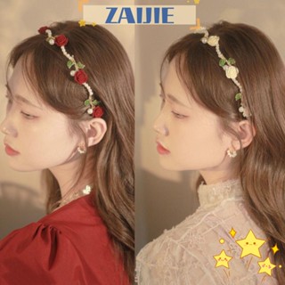 Zaijie24 ที่คาดผม ดอกกุหลาบ เถาวัลย์ สีแดง สีขาว มุก ดอกกุหลาบ ที่คาดผม โลหะผสม หรูหรา กิ๊บติดผม ดอกกุหลาบ ผู้หญิง