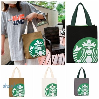 Shanhai Starbucks กระเป๋าผ้าแคนวาส กระเป๋าถือ ทรงบักเก็ต พิมพ์ลาย สําหรับใส่กล่องอาหารกลางวัน กาแฟ