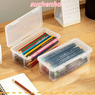 Suchenhd กล่องเก็บเครื่องเขียน ดินสอ ความจุขนาดใหญ่ สีโปร่งใส สําหรับสํานักงาน