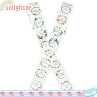 SOLIGHTER สติกเกอร์ฉลาก สีเขียว ลายใบไม้ 2 ม้วน