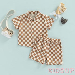 Kidsup1- ชุดเสื้อแขนสั้น คอปก และกางเกงขาสั้น ลําลอง เหมาะกับฤดูร้อน สําหรับเด็กผู้ชาย