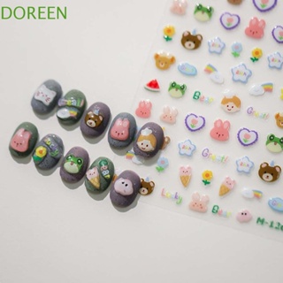 Doreen สติกเกอร์ติดเล็บเจลลี่ ลายการ์ตูนสัตว์ทะเล ดอกไม้ หมี สีสันสดใส สําหรับตกแต่งเล็บ