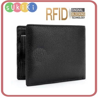 Sukiki กระเป๋าสตางค์ หนังนิ่ม ของแท้ อเนกประสงค์ ใส่บัตรได้ บล็อก RFID ทรงหลวม สําหรับผู้ชาย