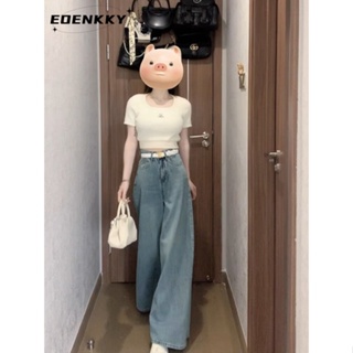 EOENKKY กางเกงขายาว กางเกงยีสน์ผู้หญิง ทรงหลวม ๆ ตรง Retro Hip Hop Pants 2023 NEW Style WNK23906G7 36Z230909