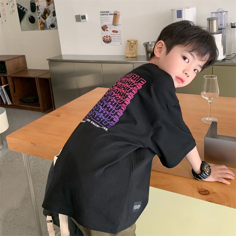 【Boy Wear】เสื้อยืดคอกลม แขนสั้น ผ้าฝ้าย พิมพ์ลายตัวอักษร สไตล์เกาหลี แฟชั่นสําหรับผู้ชาย (1-14 ปี)