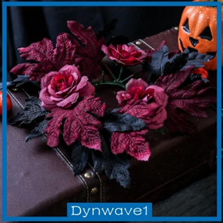 [Dynwave1] ดอกกุหลาบประดิษฐ์ ผ้าไหม พร้อมใบเทียน สําหรับตกแต่งปาร์ตี้ฮาโลวีน