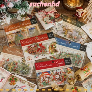 Suchenhd สติกเกอร์ใส ลายซานตาคลอส สโนว์แมน พวงหรีด PET สําหรับตกแต่งสมุดภาพ การ์ด เทศกาลคริสต์มาส 90 ชิ้น