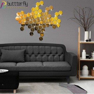 Buttterfly สติกเกอร์กระจก รูปเรขาคณิต หกเหลี่ยม สําหรับติดตกแต่งผนังบ้าน 6 12 ชิ้น