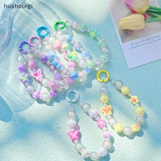 [hushcorgi] พวงกุญแจเชือกคล้องโทรศัพท์มือถือ ประดับลูกปัดอะคริลิค รูปหมีน่ารัก กันตก