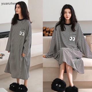 Yuan Nightgowns ชุดนอน ลายทาง สไตล์วินเทจ สําหรับผู้หญิง ZHN