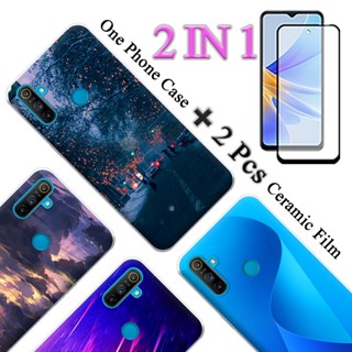 2 IN 1 Realme C3 เคสนิ่ม พิมพ์ลาย พร้อมกระจกนิรภัยกันรอยหน้าจอ เซรามิค แบบโค้ง