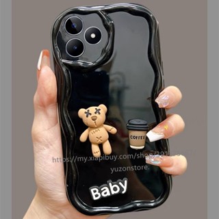 Phone Case Realme C51 C53 C55 NFC C35 C30 C30s C33 C31 2023 เคสโทรศัพท์มือถือแบบนิ่ม กันน้ํา ลายหมีกาแฟ สามมิติ สําหรับ เรียลมี