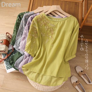 Summer new cotton and linen thin high-end meat-covering cotton and linen embroidered short sleeve artistic retro loose T-shirt