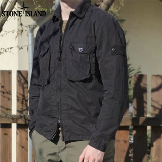 เสื้อแจ็กเก็ตลําลอง แต่งซิปด้านข้าง ลาย Stone Island แฟชั่นฤดูใบไม้ร่วง สไตล์วินเทจ สําหรับผู้ชาย