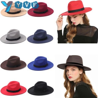 Yve Fedora หมวกปีกกว้าง ผ้าวูล สไตล์คาวบอย แฟชั่นฤดูใบไม้ร่วง ฤดูหนาว