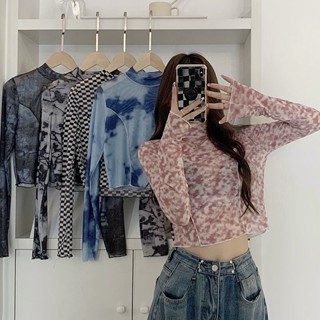 Milyfashion 2022 เสื้อยืดแขนยาว กันแดด ผ้าตาข่ายมัดย้อม แฟชั่นฤดูร้อน สําหรับผู้หญิง