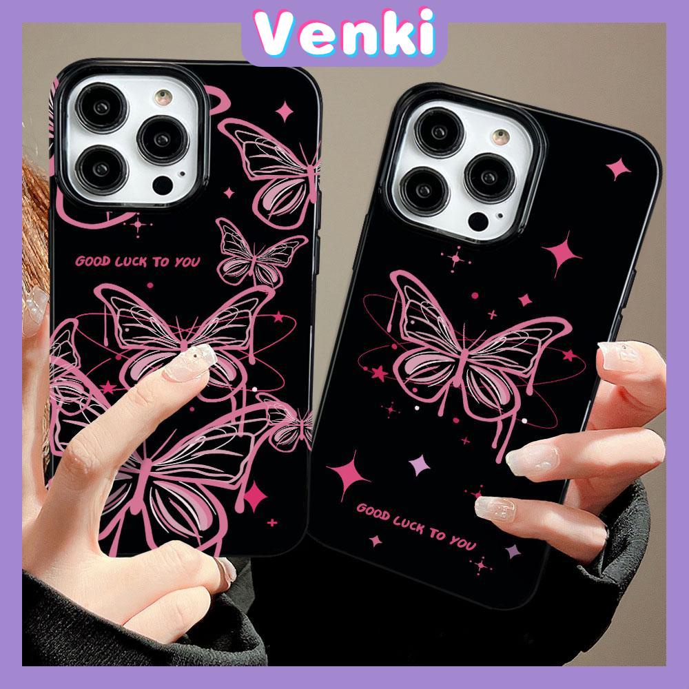 VENKI - ใช้งานร่วมกับ iPhone 11 Case สีดำ TPU กันกระแทก Candy ป้องกันกล้องนุ่มเรืองแสงผีเสื้อสีชมพูเข้ากันได้กับ iPhone 15 14 13 12 PRO MAX XR XS 7 8 PLUS