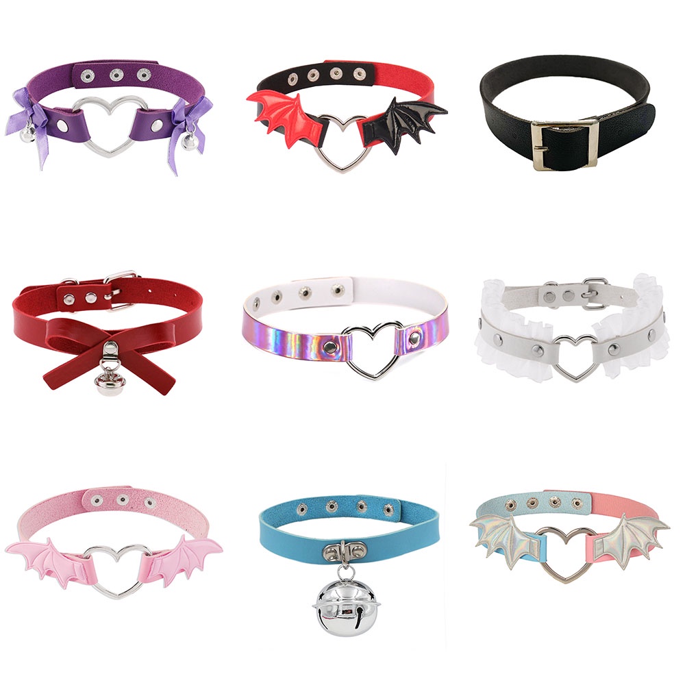 ใหม่ Punk สไตล์ Love Heart Wing Choker สร้อยคอผู้หญิง PU หนัง Bell สร้อยคอเครื่องประดับ