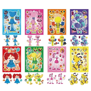 8 ชิ้น Poppy Playtime สติกเกอร์ปริศนาน่ารัก Little Monster DIY สติกเกอร์ใบหน้า Make A Face Snow White Mermaid เด็กเกมจิ๊กซอว์ PartyGirls ของขวัญ