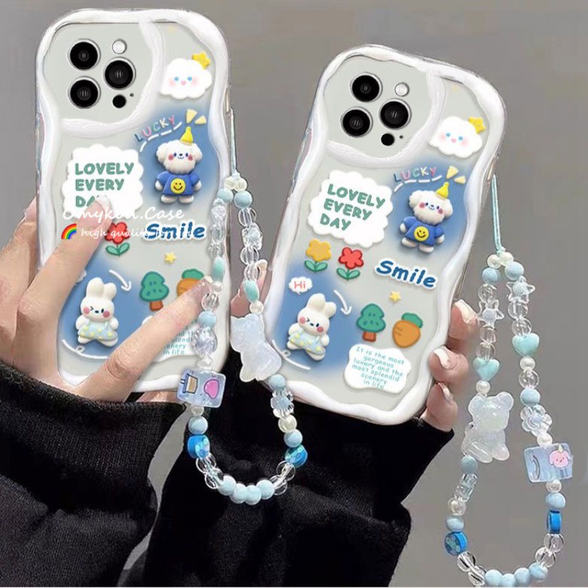 เคสโทรศัพท์มือถือแบบนิ่ม ลายกระต่ายเมฆน่ารัก พร้อมสายโซ่คล้อง สําหรับ Samsung A15 A05 A05s A14 A13 A12 A53 A52 A51 A04 A03S A22 A23 A24 A32 A33 A34 A50 A30 A50S A54