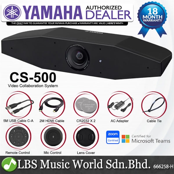 Yamaha CS-500 Video Collaboration System สําหรับ Husddle Spaces พร้อมไมโครโฟน Hexa, กล้องและลําโพง (