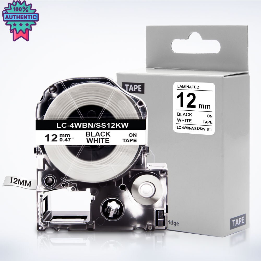 SS12KW LC-4WBN Black on White 1/2" 12mm Label Tape for Epson LabelWorks LW-300 LW-300L LW-C410 King 