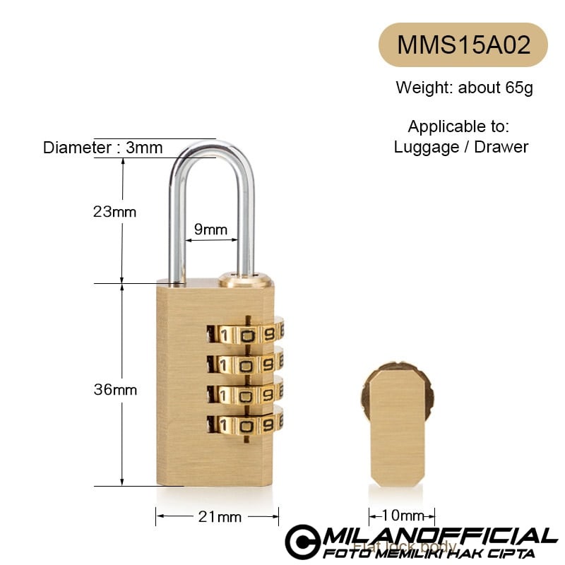 MGold SUITCASE PADLOCK 3-4 DIGIT COMBINATION SOLID BRASS สแตนเลสเหล็ก KAK 21X53MM