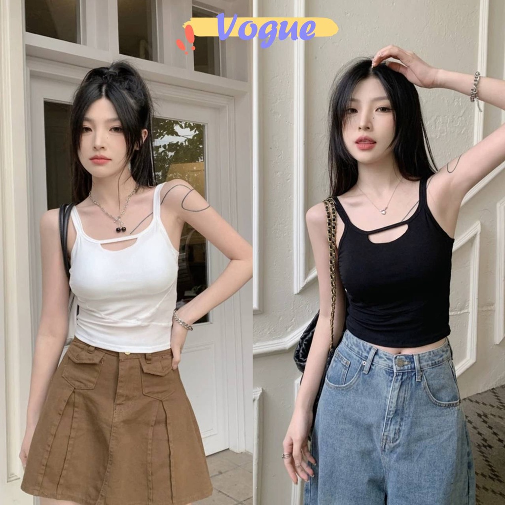 Vogue พร้อมส่ง เสื้อกล้าม เว้าหน้าอกเล็กๆ มีฟองน้ำ ใส่ง่าย (FYA015) -H
