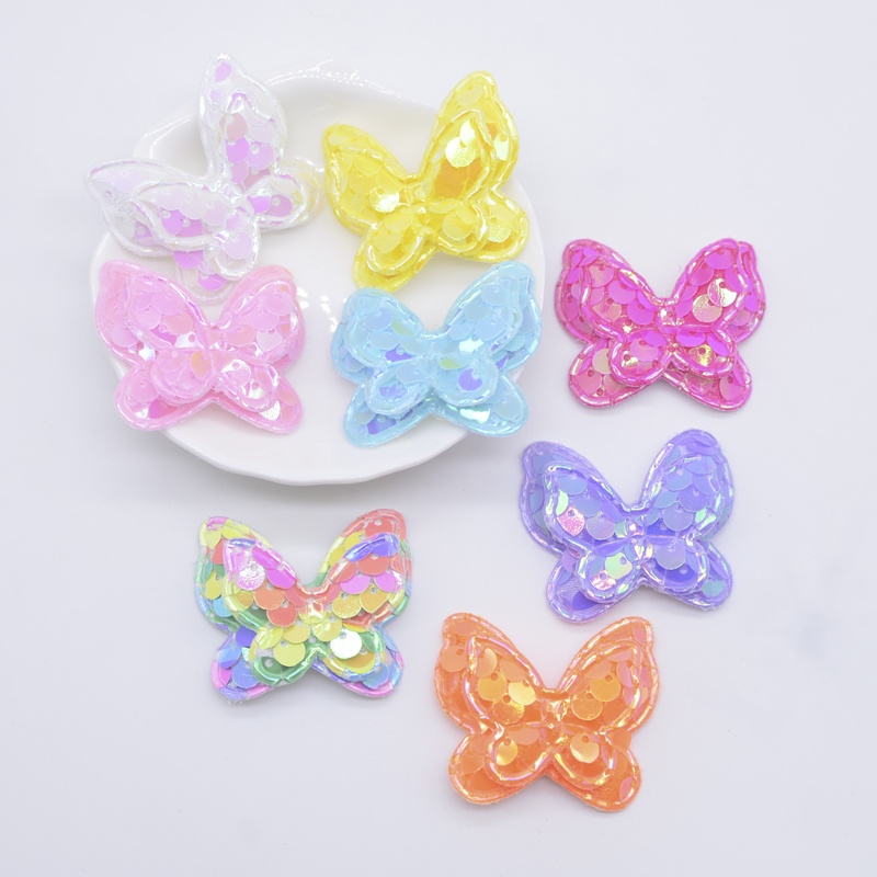16 ชิ้น 38 * 32 มม. กลิตเตอร์ เลื่อม ผีเสื้อ เบาะ Appliques สําหรับ DIY เสื้อผ้า หมวก รองเท้า เย็บแพทช์ หมวกกันน็อก กิ๊บติดผม โบว์ตกแต่ง