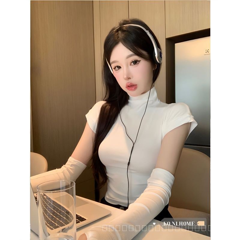 พร้อมส่ง เสื้อยืด คอสูงครึ่งแขน รัดรูป แฟชั่นฤดูใบไม้ผลิ ฤดูร้อน สไตล์ใหม่ สําหรับผู้หญิง