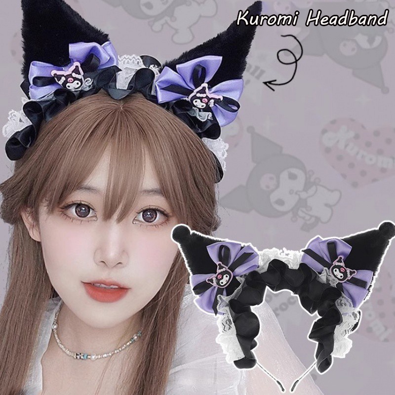 SANRIO Kawaii ที่คาดผม ประดับโบว์ ลายการ์ตูนซานริโอ้ คุโรมิ ฮาโลวีน น่ารัก เครื่องประดับผม สําหรับเด็กผู้หญิง