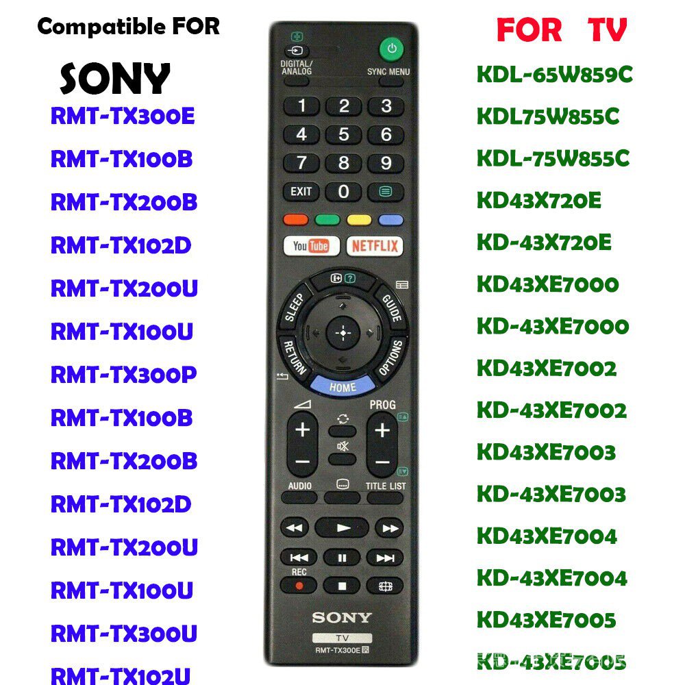 ใหม่ Sony RMT-TX300E Netflix Bravia สมาร์ททีวี 4K HDR Ultra HD Android รีโมทคอนโทรลสําหรับ RMT-TX300