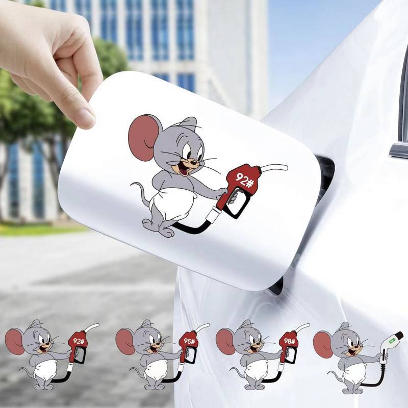 Automotive Fuel Tank Cap Oil Number Tips Bumper Stickers Personalized Creative Cat and Mouse plus 92