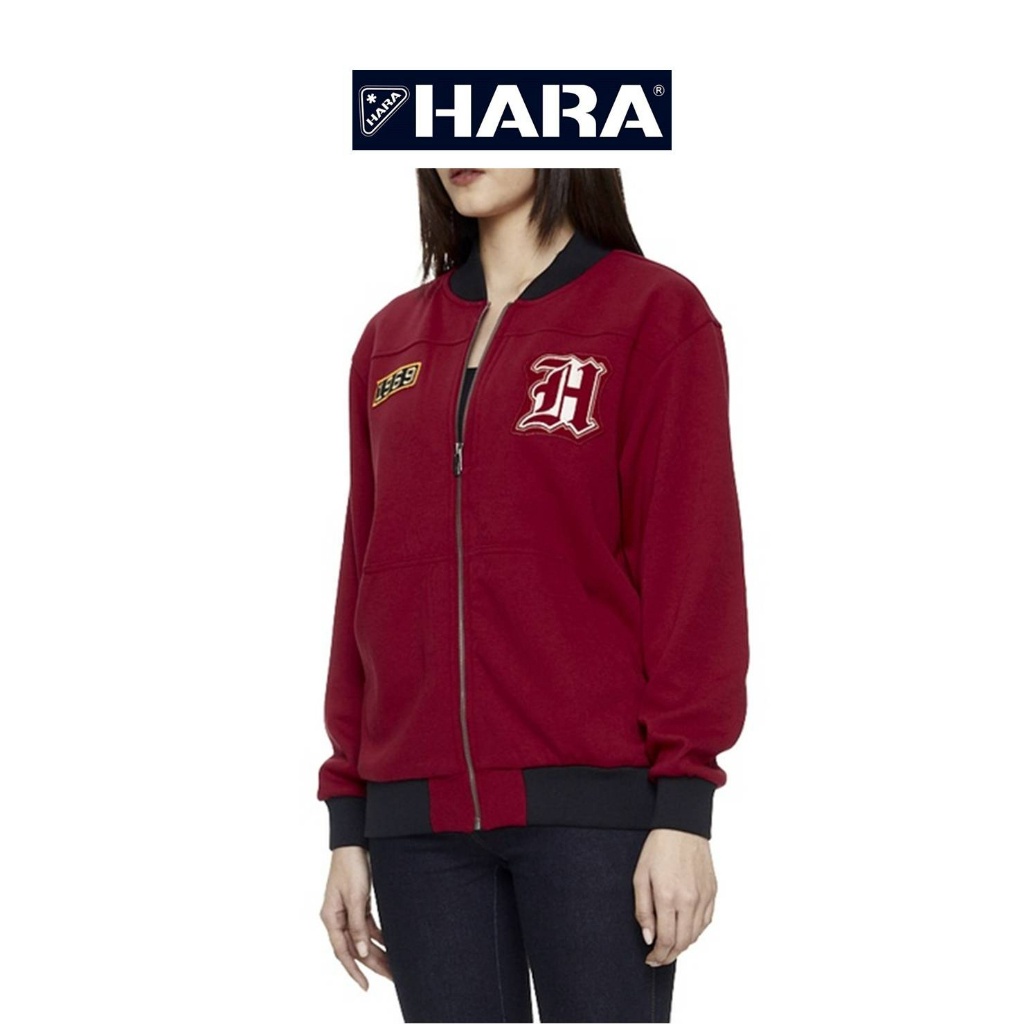 [ส่งฟรี] Hara ฮาร่า ของแท้ เสื้อกันหนาว ซิปหน้า สีแดงสกรีนลาย Logo Cotton 100% คุณภาพดี ผ้ายืดใส่สบาย รุ่นHMTL-002229