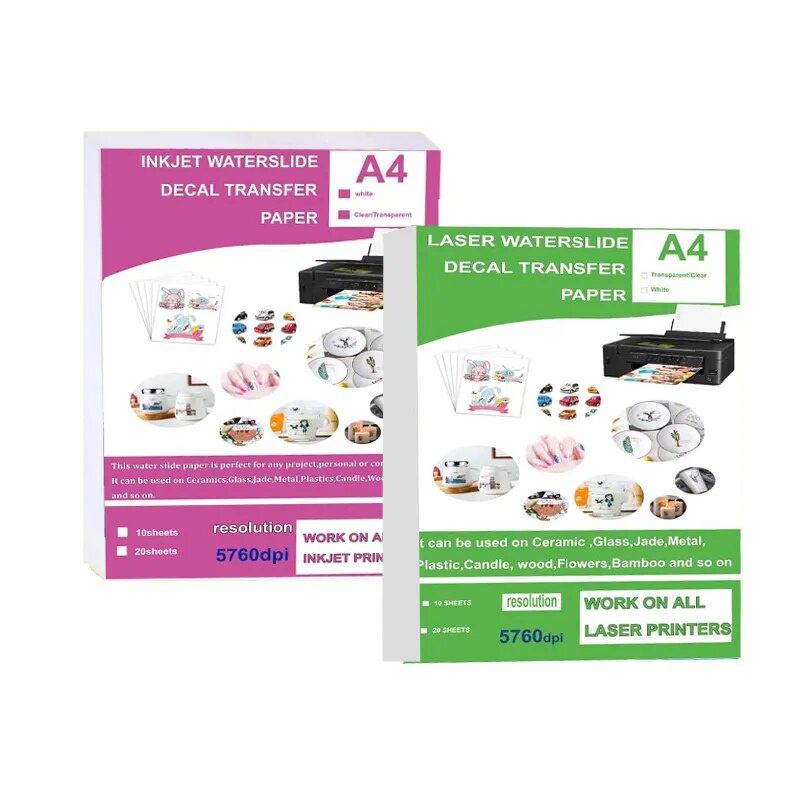 5Sheets DIY A4 Inkjet Waterslide Decal Transfer Paper White Clear Laser Waterslide Decal Paper for I