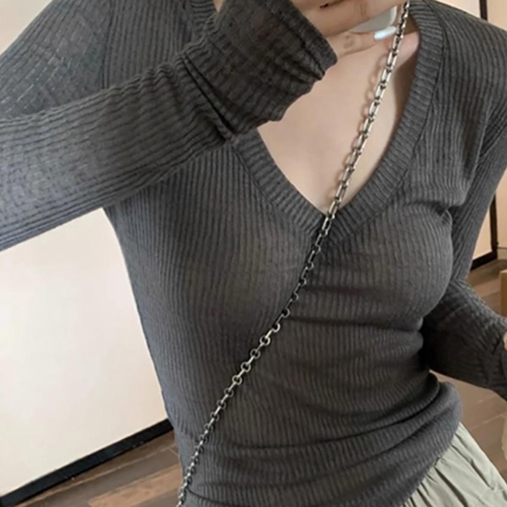 Dahong 🔥 เสื้อยืดแขนยาวทรงหลวม  ฤดูใบไม้ร่วงใหม่ร้อนสาวเสื้อยืดแขนยาว เกาหลี ใส่สบาย ไม่ควรพลาด 5526 - รูปที่ 4