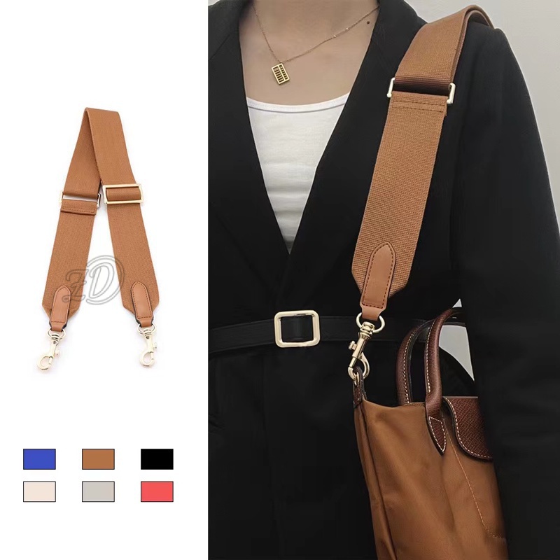 สายสะพายกระเป๋า ผ้าแคนวาส หนังสีดํา ปรับขนาดได้ สําหรับ Longchamp